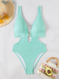 Striped Deep V Neck Cut Out Female Swimwear One Piece Swimsuit Women High Leg Cut Monokini Backless Bathing Suit Swim Bodysuit