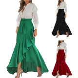Irregular Ruffle Hem Sexy Skirt For Women Elegant Summer Wrapped Hip Fishtail Skirt High Waistband Solid Color Flowy Skirt