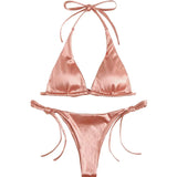 Sexy Satin Halter Brazilian Padded Bikini Female Swimsuit Women Swimwear Two-Pieces Bikini Set Bather Bathing Suit Swim V4966S