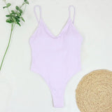 2026 Sexy One Piece Swimsuit Swimwear Women Pit Striped V-neck Backless Retro Solid Beachwear Bathing Suit Maillot De Bain Femme