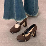 Vintage Thick High Women Mary Jane Shoes Banquet Party Buckle Strap Pumps New  Women's Elegant Dress Shoes