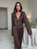 2026 New Women's Home Clothes Open Cardigan Belted Sleepwear Loose Long Sleeve Long Pant Smooth Comfort Spring Street Style