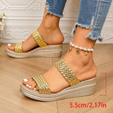 Fashion Weave Gold Wedges Sandals Women Summer Thick Bottom Platform Slippers Woman Plus Size 43 Lightweight Rome Sandals Female