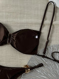 Metal Buckle Satin Bikini Women Micro Thong Swimwear Female Swimsuit Two-pieces Bikini Set High Cut Bather Bathing Suit Swim