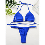 PU Pleated Ruched Bikinis Mini Micro Thong Bikini Women Swimwear Female Swimsuit Two-pieces Bikini Set Halter Bathing Suit Swim