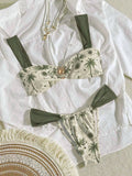 Ring Link Bandeau Bikini 2026 Floral Strappy Swimsuit Women Padded Swimwear Female Bathers Bathing Swimming Swim Suit Beachwear