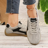 Fashion Gray Suede Flats Sneakers Women Non Slip Lace Up Platform Sneakers Woman Comfortable Thick Sole Sports Running Shoes