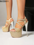 Thin Heels 16cm Dress OL Chunky Rivet Platform Waterproof Nightclub Sandals Model  Show Runway Shoes for Wonmen Oversized 34-47