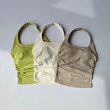 Women's Yoga Sports Vest Threaded Temperament Hanging Neck Exposed Back Suspender One-Piece Chest Cushion Fitness Top