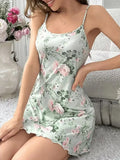 Summer Green Vintage Floral Print Nightdress Women Nighties Sleepwear Slip Sleep Dress Breathable Comfortable Home Wear