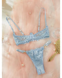 Toucheart Adult Sexy Lingerie Set Low-Cut Breast-Exposing Lace Embroidery See-Through Sexy Open-Back No-Removal Wear Underwear