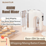 SUNATUR 400W DC Hand Mixer Electric Speed Control 304 Stainless Steel 6 Rods Set with Storage Base