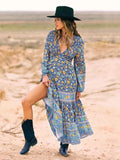 Foridol Bohemian Printed Floral Women Long Dress with Sleeve Spring Summer New in Midi Vestidos Casual Beach Boho Dress Women