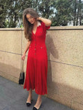 Foridol Red Knitted Polo Dress Autumn Winter Women Dress Casual Elegant Maxi A-line Hollow Out  Dress Slim Christmas Party