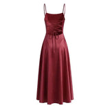 Australian Women's Back-cross-strap Hollow-out Camisole Dress With Chest Pleats Slim-fit Waist And Long Skirt Pure Desire ZJBL