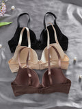 3PCS Basic Solid Women's Underwear Set Seamless Push Up Bra Comfortable Thin Strap Underwire Lingerie