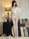 Hollow Lace Nine-point Milky White Sexy Stockings Spring Summer Thin Fishnet Ripped Leggings Pantyhose Mesh Socks Elegant HJ1H