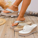 Gold Woven Wedges Flip Flops Women Plus Size 43 Summer Chunky Platform Slippers Woman Vacation Thick Sole Beach Sandals Female