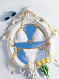 Sexy White Gold Patchwork Bikini Set 2026 Women Metal Starfish Push Up Tie Side Thong Swimsuit Beach Bathing Suit Micro Swimwear