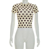 2026 Summer Women's Tops Round Neck Short Sexy Polka Dot T-Shirt Tops