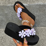 Flowers Decor Chunky Platform Flip Flops Women Plus Size 43 Lightweight Non Slip Beach Slippers Woman Clip Toe Wedges Sandals