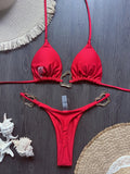 Sparkling Metal Ring Halter Extreme Mini Thong Bikini Female Swimsuit Women Swimwear Two-pieces Bikini Set Bathing Suit Swim