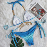 Women's Bikini Sexy Strap Gradient Print Luxury Crystal Diamond Bikini Shell Swimsuit