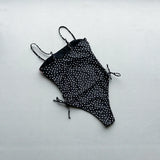 2026 Summer Women's One-piece Suit Swimwear Dot Patchwork Swimsuit Strappy Bodysuit Bikini High Waist Push Up Monokini Beachwear