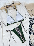 Zebra Print Halter micro Bikini 2025 women Bandeau String Swimsuit Female swimwear Neon Shiny bikini set Leopard Bathing Suit