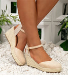 2024 Big Size 43 Women's Comfy Walking Wedge Espadrilles Sandals Summer Leisure Round Toe Platform Ankle Strap Shoes