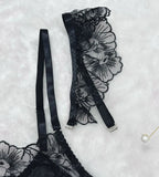 sexy lingerie embroidered see-through mesh bra with underwire four-piece set
