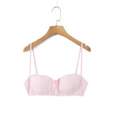 Striped Bra For Women Straps Lace Trim Sweetheart Neckline Lightly Padded Cups Cotton Fabric For Stylish Style Girl Elegant 4UU5