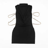 FDYOUI Women 2026 Summer Sleeveless Hollow Out Slim Mini Dress Sexy Package Hip Short Party Night Club Dresses Black Streetwear