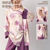 Plus size mother's cotton silk pajamas spring and summer new Chinese style can be worn outside home clothes Mother's Day gift