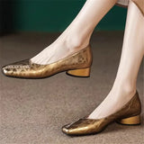Fashionable and Comfortable Square-toe Shallow-mouth Single Shoes  New Block Heel Temperament Casual Women's Shoes