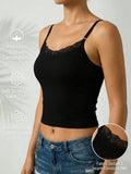 Lace neckline Women Sleeveless Camisole Built-in padding Adjustable thin straps Tank Top Summer Beathable Ladies Vest