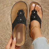 Pink Flower Wedge Heel Flip Flops Women Summer Massage Sole Clip Toe Platform Slippers Woman Light Thick Bottom Beach Sandals