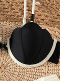 Sexy Coffee Contrast Ruffles Thong Bikini Set Women Hollow Out Push Up Underwire Bra Swimwear 2026 Summer Bathing Suit Swimsuit