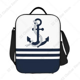 Custom Black White Nautical Anchor Stripe Thermal Insulated Lunch Bag Women Lunch Tote for Outdoor Camping Travel Bento Food Box