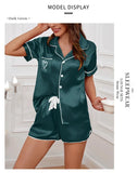 Women's Pajama Lounge Set Summer Heart Embroidered Pocket Patched Short Sleeve Shirt & Shorts Pajamas 2 Piece Set Pyjama Femme
