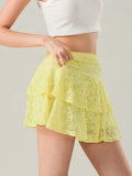 Womens Mini Skirt Lace Flower Low Waist A-Line Layered Ruffled Skirt for Daily Party Club