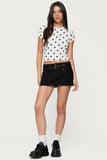 Women's summer fashion retro polka dot short-sleeved printed slim round neck top