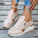 Plus Size 44 Wedges Sneakers Women Fashion Pink Gold Lace Up Platform Sports Shoes Woman Non Slip Thick Bottom Vulcanized Shoes