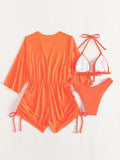 Sexy Long Sleeves Cover Up Bikini Set Women White Black Push Up Mesh Dress 3 Piece Swimsuit Bathing Suit Thong Swimwear 2026