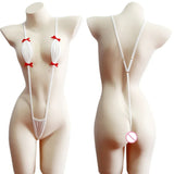 Japanese Sexy Bikini Set Lingerie Women Three-Point Jumpsuit Hollow Tight V-neck Swimwear Ultrathin Hollow See Through Bodysuit
