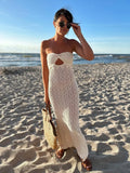 Foridol Bowknot Off Shoulder Knitted Summer Autumn Beach Dress Hollow Out Side Slit Maxi Long Sexy Sundress Bohemian Boho Dress