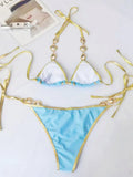 Halter Crystal Rhinestone Diamond Bikini 2025 Female Swimsuit Women Swimwear Two-pieces Bikini Set High Cut Bathing Suit Swim