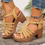 Fashion Woven Straps Chunky Heel Sandals Women Summer Ankle Buckle High Heeled Rome Shoes Woman Open Toe Platform Sandles 36-42