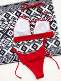 Bikini 2026 Sexy Red Swimwear Swimsuit Women Hollow Pleated Backless Halterneck Bikinis Set Bathing Suit Beach Bikini Female New