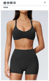 2 Piece Summer Yoga Sets for Women Hollow Back Cross Sports Bra Fitness Clothes Tight High Waist Shorts Running Workout Clothes